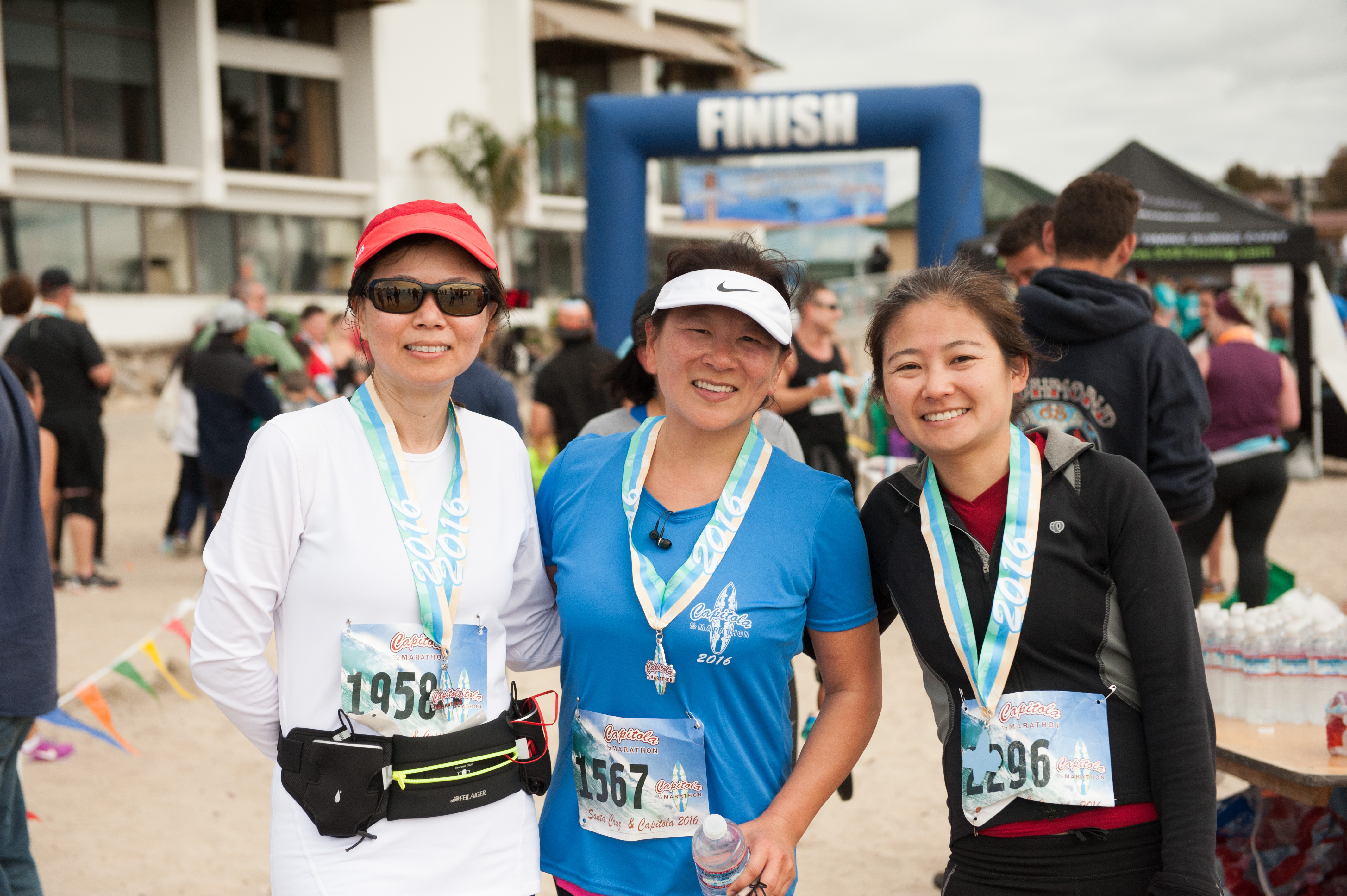 Emilie Ly, Amee Cooper, and Prof. Takamura after completing the Capitola Half Marathon