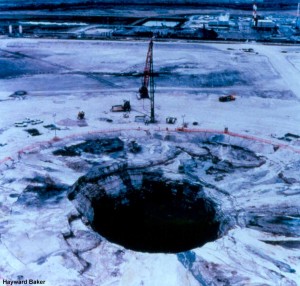 This massive sinkhole formed on top of a gypsum stack in Florida, and contributed to contamination of the aquifer below. Grouting work by Hayward Baker to seal the aquifer from the gypsum stack was recognized with a national award.