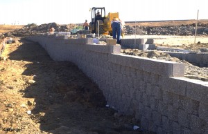 A view of the exposed face of the wall as construction progresses.